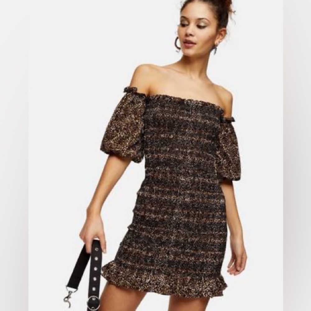 NWT Topshop Cheetah Print Rouched Dress - Picture 6 of 7